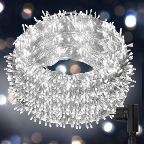 Jopassy Led Lichterkette Außen Kaltweiß 10m 100LED Lichtervorhang Weihnachtsbeleuchtung IP44 Wasserdicht mit 8 Modi und Memory für Außen & Inner