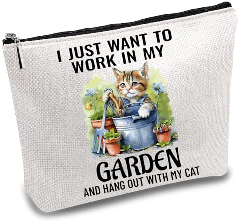 CREATCABIN Make Up Tasche Mit Katzenmotiv Handtasche Kosmetiktasche Segeltuch Gärtnerkatze Mehrzweck Federmäppchen Mit Metallreißverschluss Reisetasche Tragbar Wasserdicht Für Toilettenartikel 25x18cm