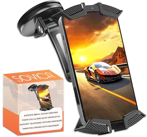 Soporte movil Coche Ventosa salpicadero Parabrisas rotacion 360º posicionamiento Horizontal y Vertical Ajuste Universal Compatible con Smartphones hasta 7,6 Facil Instalacion
