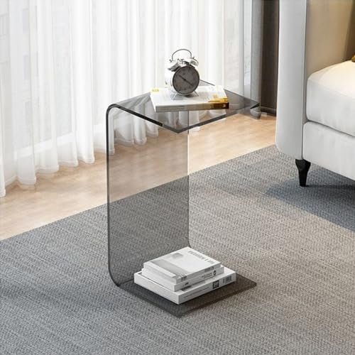 ANram Acryl Beistelltisch, C-Form Nachttisch, Transparent, 30cmLx30cmWx55cmH (11.8*21.7in), Glänzend, Indoor