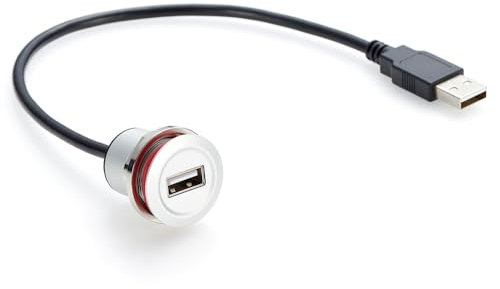 Single Port USB 2.0 Male to Female Flush Mount Extension Cable Aluminium USB A Round Dash Panel Mount Pass Through Converter Extender Cord for Car Motorcycle Boat Dashboard(0.3M/1FT) (USB 2.0)