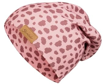 Sterntaler Beanie Animalprint – Mädchen Mütze aus Soft Touch Jersey mit trendigem Wildtier-Design – Kindermütze mit 2 Tragevarianten - Übergangsmütze weich und bequem – mattrosa, Größe 53