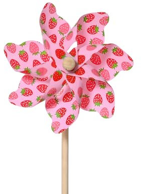 Gartenstecker Windrad 17x48cm Kunststoff Holz mit Erdbeer Muster - Indoor & Outdoor Blumenstecker Windmühle für Garten Balkon - Pflanzenstecker Deko Windspiel - Gartendeko Außendeko