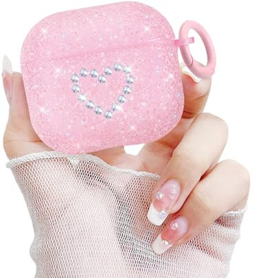 Newseego Custodia Compatibile con AirPods 4 Generazione Carino il Design a Cuore d'Amore Glitter e Diamante con Portachiavi Cover Protettiva Antiurto in TPU Morbido per Apple AirPods 4 Gen-Rosa