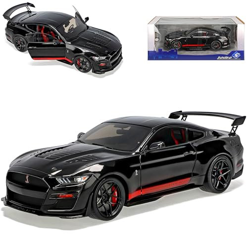 alles-meine.de GmbH Ford Shelby Mustang GT500 VI Coupe Schwarz mit Streifen in Rot Modell Ab 2014 Version Ab 2020 1/18 Solido Modell Auto mit individiuellem Wunschkennzeichen