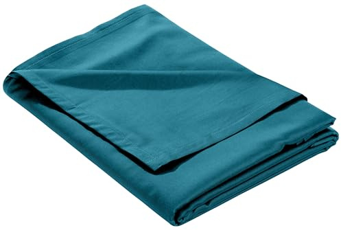 Bettwaesche-mit-Stil Mako-Satin Baumwollsatin Bettlaken ohne Gummizug Uni einfarbig (Bettlaken 240x280 cm, Petrolblau)