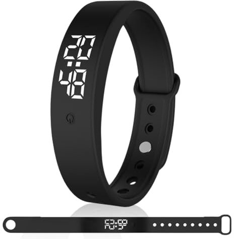 Umllpet Wecker Armband Vibration, Vibrationsalarm Erinnerung Uhr für Kinder Erwachsene, Silent Vibrations Wecker Armband, Töpfchen Trainingsuhr, Trinkerinnerung, Pillenerinnerungen (Schwarz)