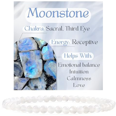 Bivei Mondstein - aufnahmefähig Kristall Armband für Frauen 4mm Perlen Halbedelstein Natürlicher Stein Dehnbarer Elastischer Schmuck Yoga Geschenke