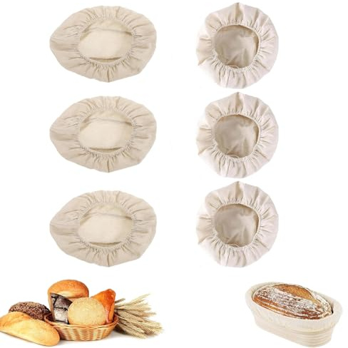 Sikweny 6 Stück Bäckerleinen Wiederverwendbar Leinentuch Brot Backen Staub und Klebrigkeit Gärkörbchen Hohe Hygroskopizität für Landbrot Baguette Sauerteig Pizzateig Croissant Vorformen Bagel