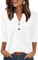 Aokosor Womens 3/4 Sleeve Tops Ladies Blouse V Neck Tunic Long Sleeve T Shirts Curved Hem Office Wear White Top Size 14-16 for UK