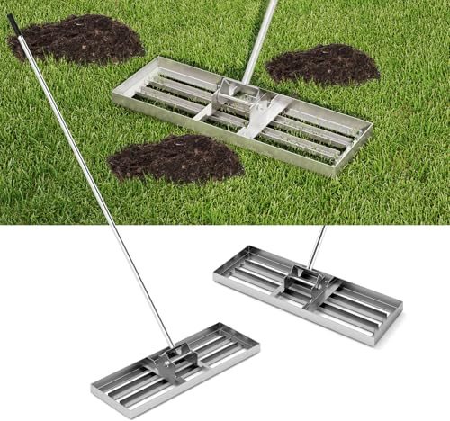 COSTWAY Rasen Nivellierrechen Metall, Rasenrechen mit ergonomischem Griff, Nivellierung von Sand Boden, Rechen Flächenebner Rasenwerkzeug, für Garten Hinterhof Golfplatz, Silber (75 cm x 25 cm)
