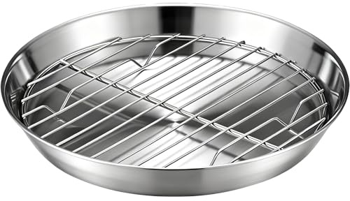 Baking Sheet Set, Cookie Sheets for Baking, Metal Tray Round with Cooling Rack, 304 Stainless Steel Tray for Draining Water, Oil Drip Pan(24.5cm/10in)