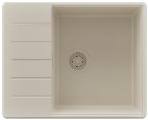 PRIMAGRAN Spülbecken Beige 62x50cm, Granitspüle 1 Becken + Ablauf-Set, Küchenspüle ab 50er Unterschrank - Kopenhagen