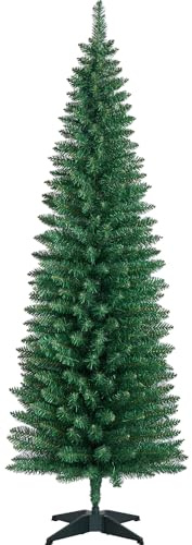 Yaheetech Slim Albero di Natale Artificiale in PVC Alto e Stretto con Base in Plastica Decorazione Natalizia Casa Ufficio 60 × 60 × 183 cm Verde