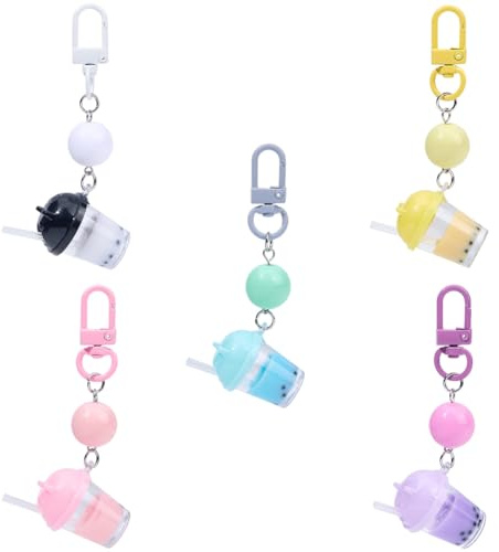 SUNNYCLUE 5 Couleurs Thé au Lait Sachet Charm Bubble Tea Porte-clés en Vrac Coloré Résine Mignon Boissons Alliage Blancs Porte-clés Mousqueton Pince pivotante Charms pour Sacs à Main Sacs à Main Sacs