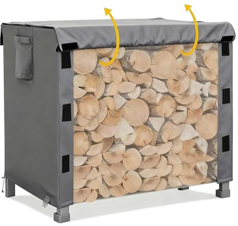 SJASD Überdachung Für die Brennholzlagerung,Externer Brennholzschutz, Brennholzregalschutz,Flexibler Schutzschild Für Brennholz,Überdachung für Holzscheite aus Oxford-Stoff,Grau,4FT