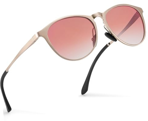 Sonnenbrille Damen-Al-Mg Metall Rahme-Polarisiert-Ultraleicht-Rund-Herren-Unisex-UV400-Retro-Vintage -Klassisch-Trendy-SonnenbrillenGeeignet FüR Camping-Outdoor-Geschenke für frauen-Verlaufend Rosa