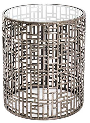 HAKU Möbel Beistelltisch Bronze, Metall, Sicherheitsglas 8 mm - Maße: H 45 cm x Ø 38 cm, Style: Art Deco