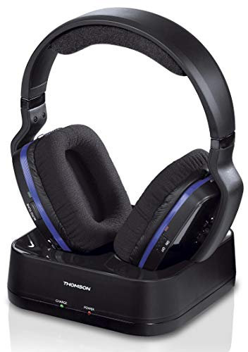 THOMSON | Auriculares inalámbricos para TV WHP3311BK (supraaurales, con estación de Carga del Sistema, PLL, supraaural, Alcance 100 m, 863 MHz, inalámbricos) Negro/Azul