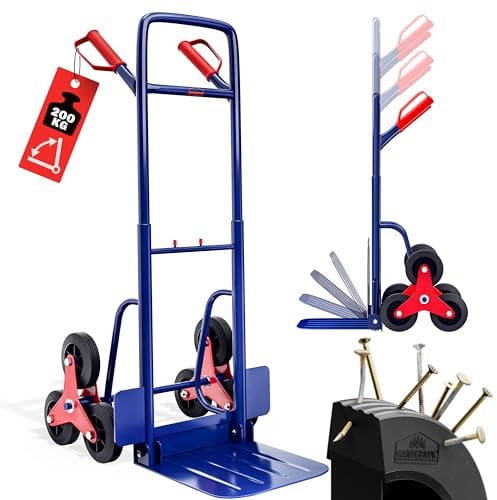 Deuba® Carretilla Plegable de Mano para Escaleras Capacidad Carga 200Kg 6 Ruedas Goma Maciza Altura Ajustable Marco de Acero Cargas Pesadas Mudanzas