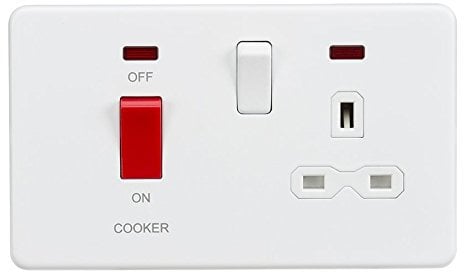 Knightsbridge SFR8333NMW Screwless Screw Less 45A DP 13A Switched Socket with Neon's, Matt White