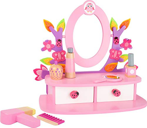 small foot 10608 Schminktisch aus Holz für Kinder mit drehbarem Spiegel und Niedlichen Filzapplikationen