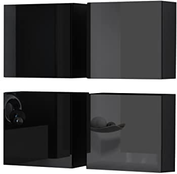 Mirjan24 Kommode Vigo Quadrat, Hängeschrank Sideboard Highboard, Anrichte, Mehrzweckschrank, Wohnzimmerschrank, Schrank (Schwarz/Schwarz Hochglanz)