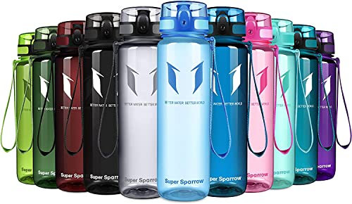 Super Sparrow Botella de Agua Deportiva - 1000ml - Sin BPA (Transparente- Azul)
