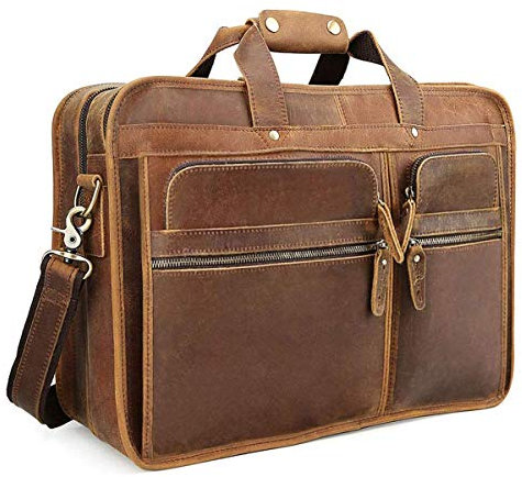 TIDING Vintage Leather Briefcase 17 Laptop Bag Large Business Work Bag Computer Case for Men, Light Brown