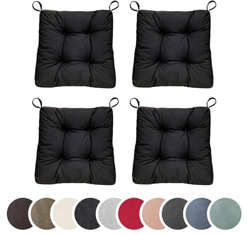 sleepling 4er Set Stuhlkissen, Sitzkissen Eva für Indoor und Outdoor, mit Klettverschluss, 100% Polyester, Made in EU, Maße: 40 (vorne), 35 (hinten) x 38 x 7 cm, schwarz