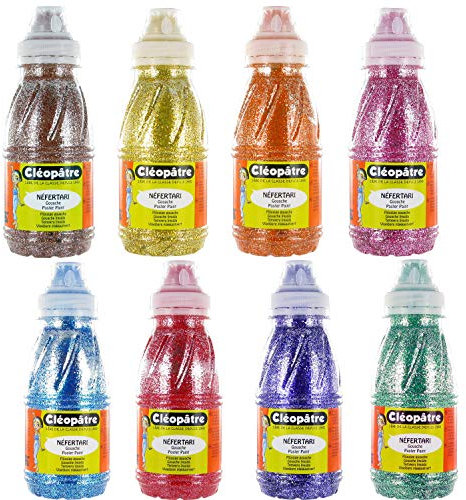 Cléopâtre - PP250X8A - Lot de 8 Peintures Pailletées - Couleurs Assorties - Flacons 250 ml