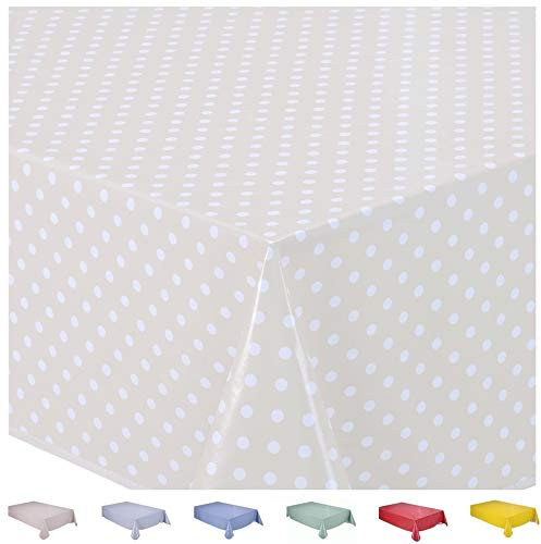 Home Direct Rectangular Oilcloth PVC Wipe Clean Tablecloth 140cm x 180cm 55x70 Small Polka Dot Beige
