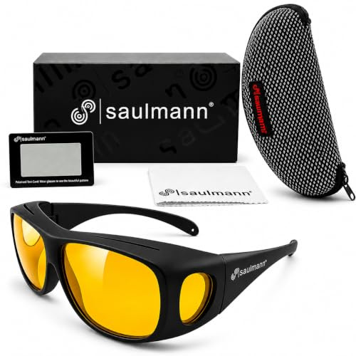 Saulmann® Polarisierte Unisex Überzieh Blendschutzbrille - Kontrast Outdoor- & Nacht Fahrbrille mit UV-Schutz gegen blendendes Licht und Antireflexbeschichtung - Polbrille SM5776