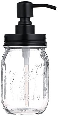 Bonris Distributeur de Savon Verre Transparent 16oz Premium INOX - Design Rustique Ferme pour Salle de Bain & Cuisine - Idéal Savon Liquide, Lotions & Huiles Essentielles (Noir)