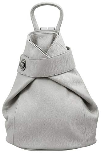 SH Leder Leichter echt Leder Damenrucksack CityRucksack Daypack Frauen Rucksack in Genarbt Rindleder 29x34cm Pamela G2517 (Hell Grau)