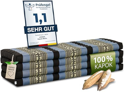 livasia Nachhaltige Klappmatratze Kapok XXL - 200x140x8cm - extrabreite Gästematratze, Faltbare Matratze doppel, ökologische Yogamatte, Gästebett klappbar, Liege Garten Balkon (Blau/Elefanten)