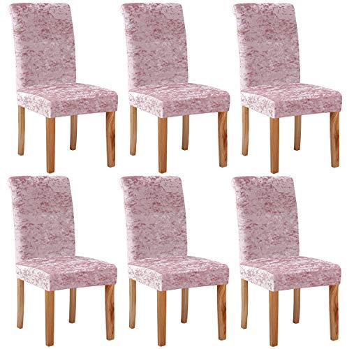KELUINA Velours Spandex Tissu Stretch Salle À Manger Chaise Slipcovers Décor À La Maison, Housses de Chaise pour Salle À Manger Restaurant Hôtel Cérémonie (Rose,6 Pack(M))