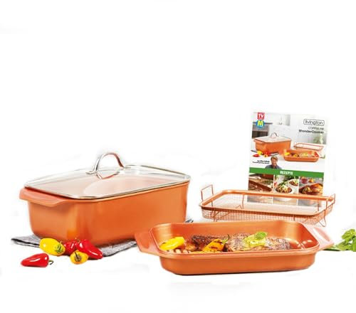 Livington Copperline WonderCooker - multifunktionaler Kochtopf – großer Topf, Bräter, Dampfgarer, Heißluftfritteuse - Für alle Herdarten, Backofen & Grill