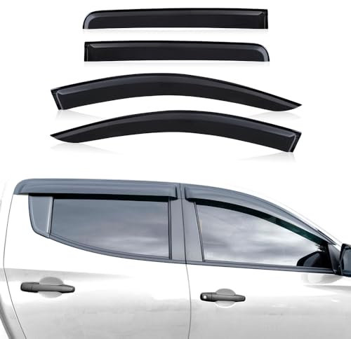 JHCHAN Winddeflektoren für Mitsubishi L200 Triton und FIAT Fullback 2015-2022 Doppelkabine Pickup Smoke Schwarz Windabweiser Regenabweiser