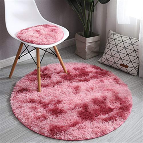 Hiser Tie Dye Rotonda Shaggy Tappeto per Soggiorno, Moderno Soffice Peloso Ultra Molle Antiscivolo Tappeti Moquette per Interni Divano Camera da Letto Bambino Cameretta (Fucsia,80x80cm)