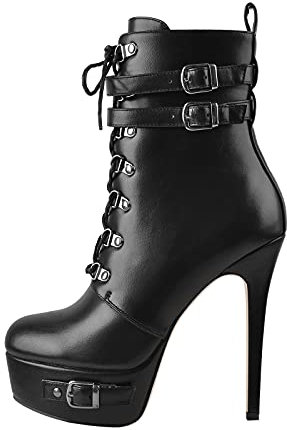 Only maker Plattform Lace Up Boots with Stilettos Booties High Heels Ankle Bukles Straps Blacks Pole Dance Shoes Black EU 42