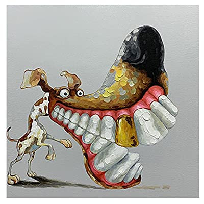 Yishui Art Leinwand Kunst Wanddekor Abstrakt Kreative Big Mouth Golden Tooth Hund Cartoon Tier Poster Drucke Wohnzimmer Home Bilder 50x50cm Rahmenlos