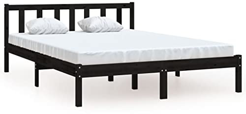 vidaXL Bois de Pin Massif Cadre de Lit Sommier à Lattes Lit Double Lit Adulte Cadre à Lattes sur Pied Chambre à Coucher Intérieur 140x190 cm