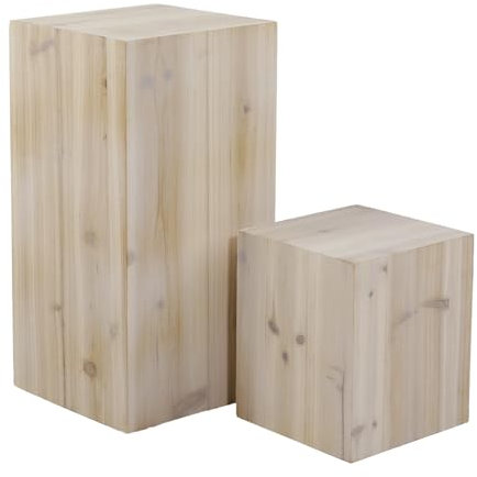 Deco Woerner Holz-Säule Warenpräsenter Quader 2erSet naturfarben 20x20x30cm & 17x17x20cm