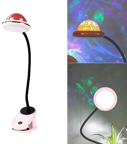 ACMHNC Lampe à Pince Pour Enfants, Lampe de Lecture à Pince LED Rechargeable USB avec Projection D'étoile, 4000k Lampe de Chevet à Col de Cygne 360 ° Tactile Dimmable, Veilleuse à Clip étoile (Rosa)