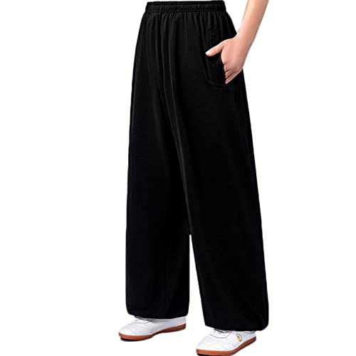 VIRACIN Kung Fu Tai Chi Pant Trousers Men Martial Arts Practice Pants Lantern Pants Women Yoga Pants,Black-XXL