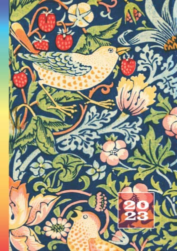 2023: Terminkalender mit Uhrzeiten 5 Uhr – 23 Uhr täglich | 1 Woche auf 2 Seiten mit Zeit | A4 Wochenplaner mit Zeiteinteilung | Kalenderbuch Planer ... | William Morris Vogel Floral Muster