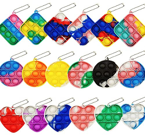 Steemjoey 18 Pièce Mini Pop Fidget Toy,Mini Porte-clés Pop Bubble it, Mini Rainbow Tie Dye Bubble Wrap Jouet Sensoriel en Silicone, Un Jeu De Logique Tactile pour Les Enfants