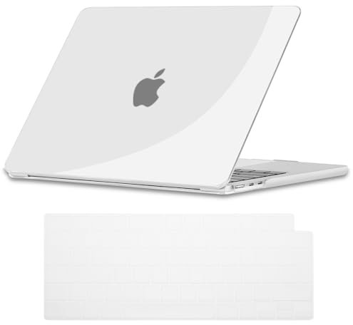NJIAONE Hülle Kompatibel mit MacBook Air 13,6 M4 M3 M2 2022 2024 2025 Modell: A3240 A3113 A2681, Hart Schalen Hülle Kunststoff mit EU Tastaturabdeckung Schutzhülle Case - Transparent