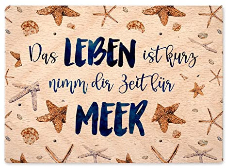 Interluxe Luxecard Postkarte aus Holz - Das Leben ist kurz Maritim - Meer Ostsee Nordsee Urlaub Strand